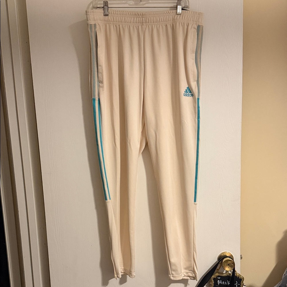 Adidas Men’s Cream Joggers with Blue Accents